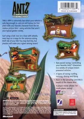 Antz Extreme Racing (USA) box cover back